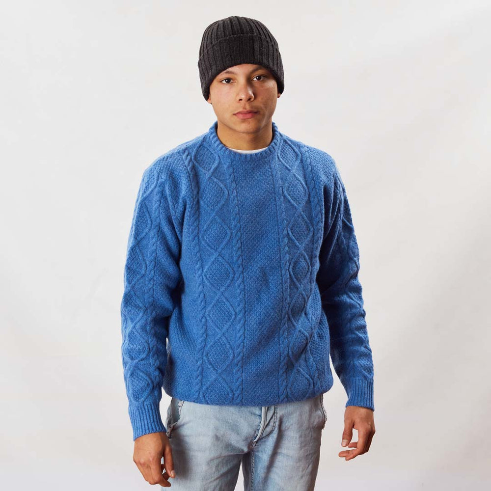 Lambswool large cable crew neck - River