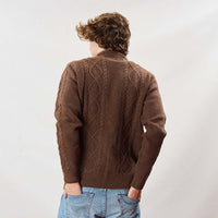 Lambswool large cable crew neck - Tobacco