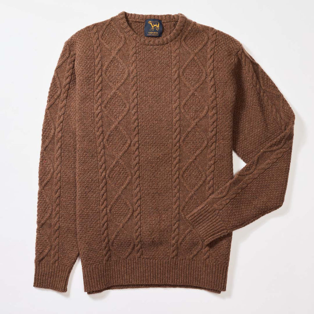 Lambswool large cable crew neck - Tobacco