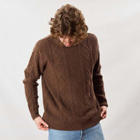 Lambswool large cable crew neck - Tobacco