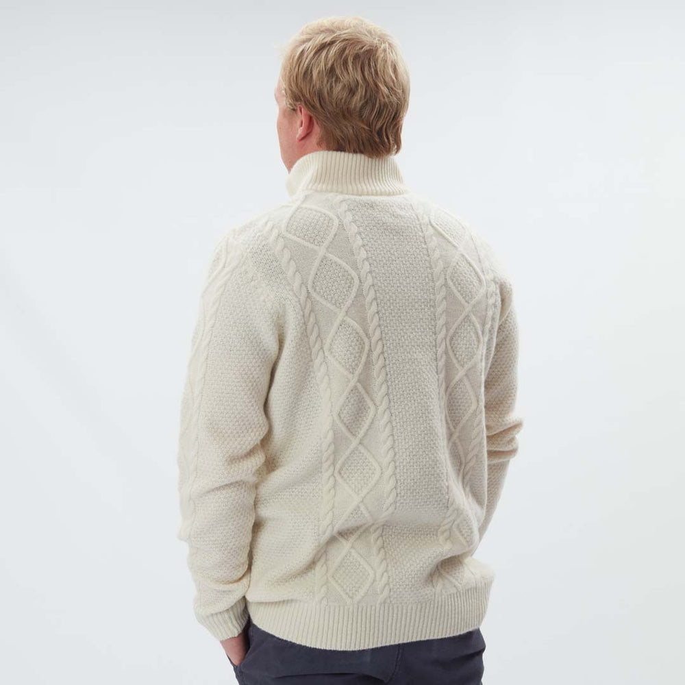 Lambswool large cable butonned mock neck - Ecru 230