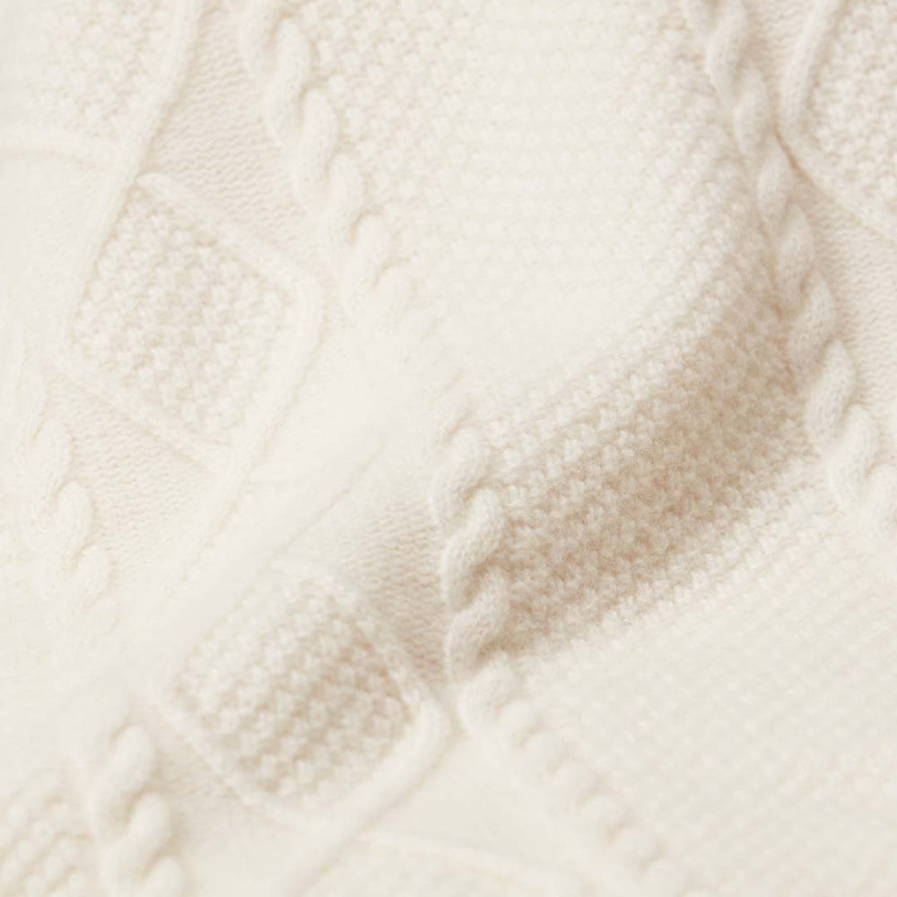 Lambswool large cable butonned mock neck - Ecru 230