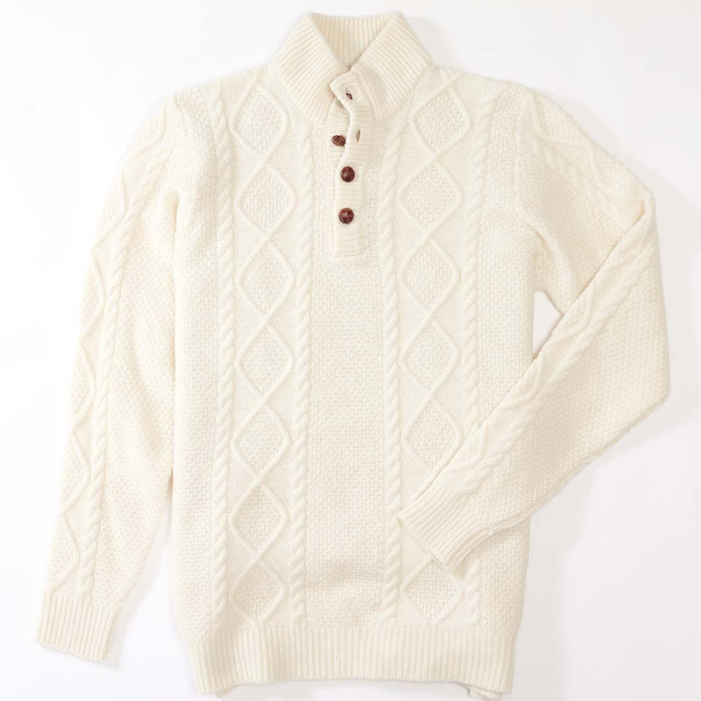 Lambswool large cable butonned mock neck - Ecru 230