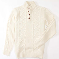 Lambswool large cable butonned mock neck - Ecru 230