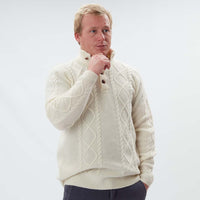 Lambswool large cable butonned mock neck - Ecru 230