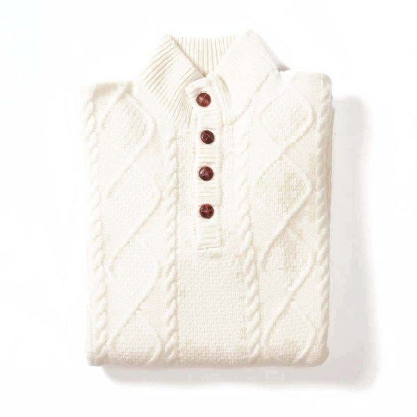 Lambswool large cable butonned mock neck - Ecru 230