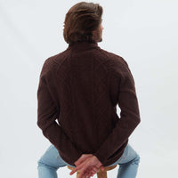 Lambswool large cable butonned mock neck - Hickory 363