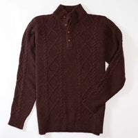 Lambswool large cable butonned mock neck - Hickory 363