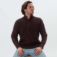 Lambswool large cable butonned mock neck - Hickory 363