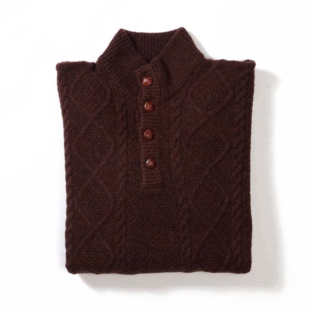 Lambswool large cable butonned mock neck - Hickory 363