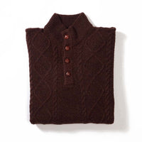 Lambswool large cable butonned mock neck - Hickory 363