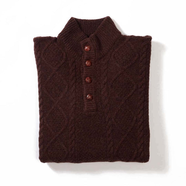 Lambswool large cable butonned mock neck - Hickory 363