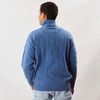 Lambswool large cable butonned mock neck - Jeans