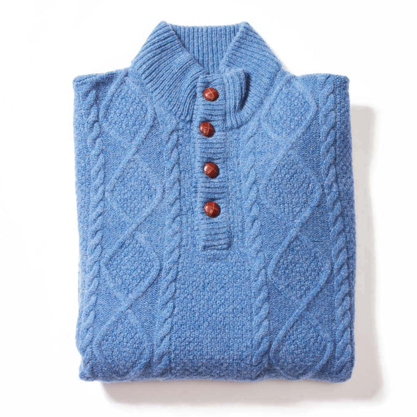 Lammwolle grob gestrickter Zopfpullover - Jeans