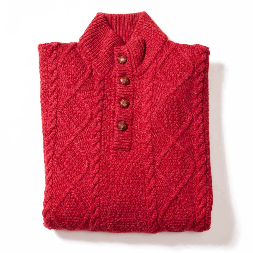 Lammwolle grob gestrickter Zopfpullover - Poppy Melange