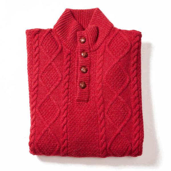 Lambswool large cable butonned mock neck - Poppy Melange