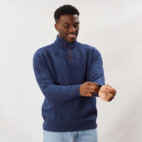 Lambswool large cable butonned mock neck - Rhapsody