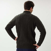 Lambswool large cable butonned mock neck - Seaweed 54