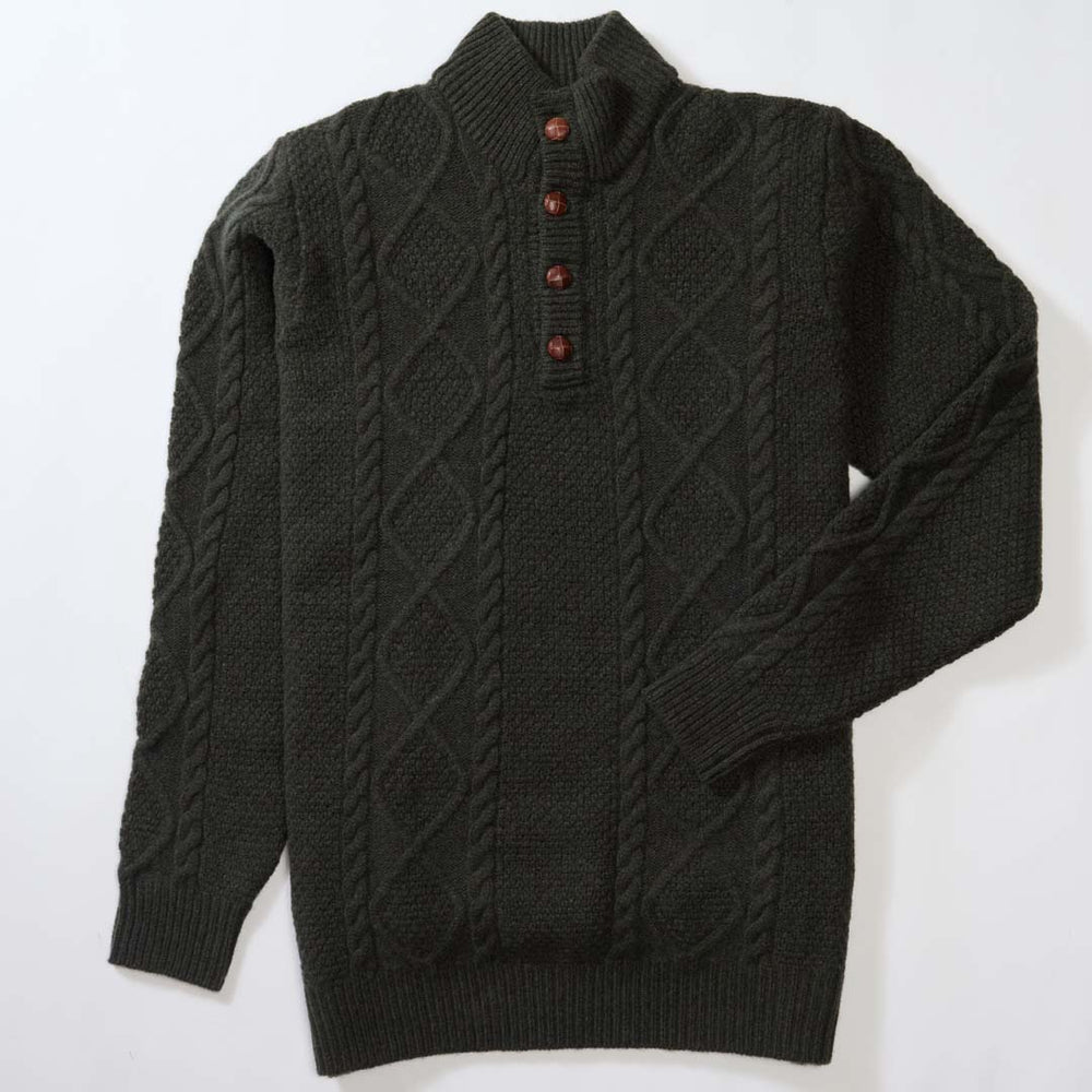 Lambswool large cable butonned mock neck - Seaweed 54