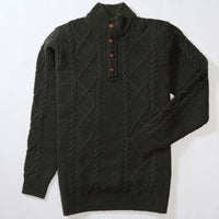 Lambswool large cable butonned mock neck - Seaweed 54