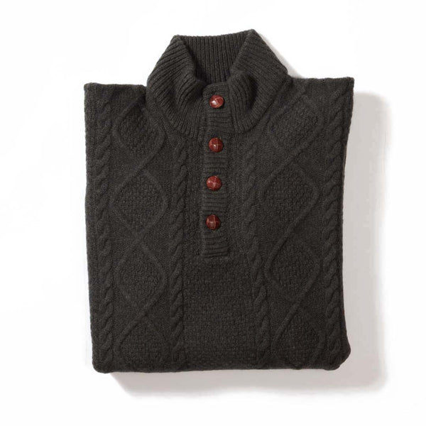 Lambswool large cable butonned mock neck - Seaweed 54