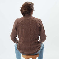 Lammwolle grob gestrickter Zopfpullover - Tobacco