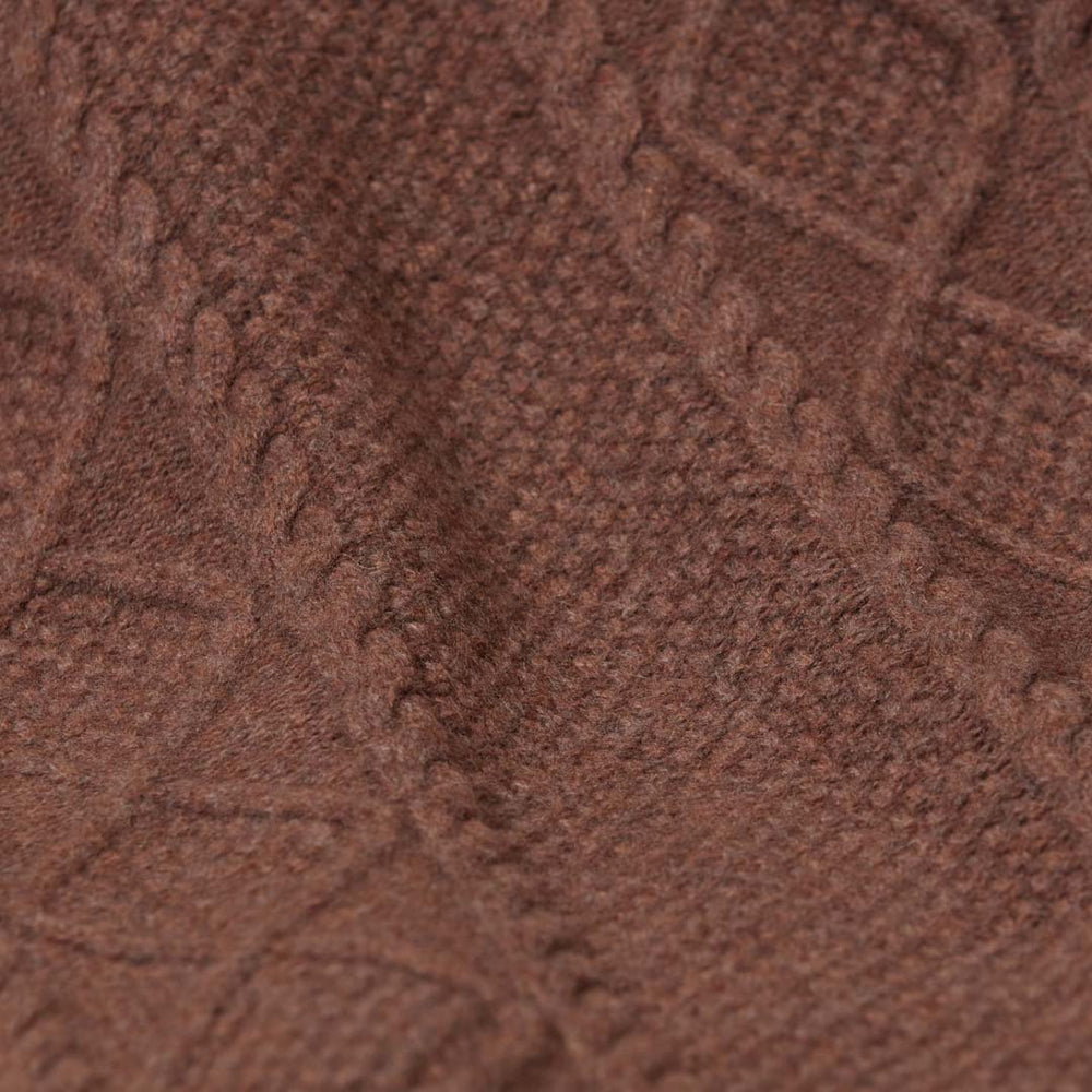 Lammwolle grob gestrickter Zopfpullover - Tobacco