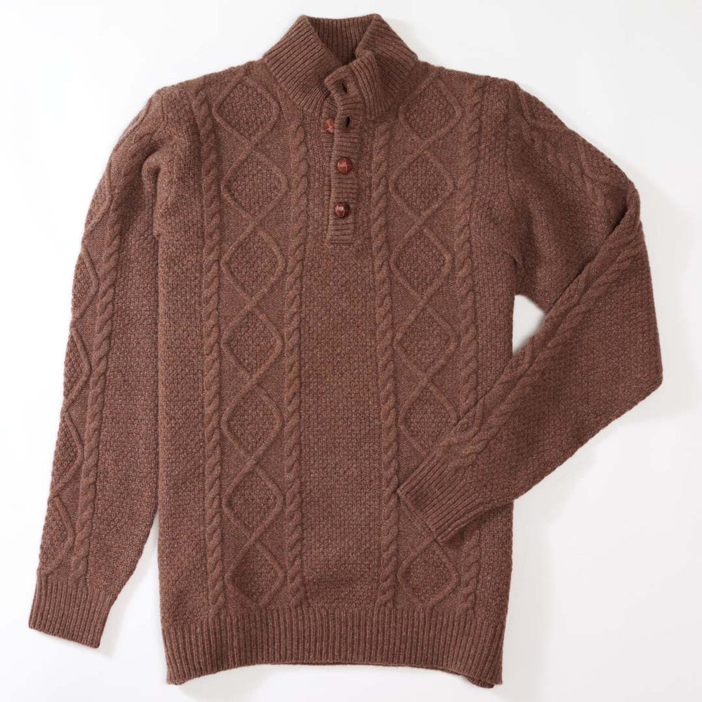 Lammwolle grob gestrickter Zopfpullover - Tobacco