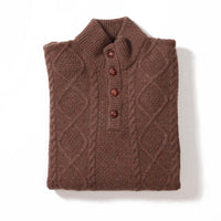 Lammwolle grob gestrickter Zopfpullover - Tobacco