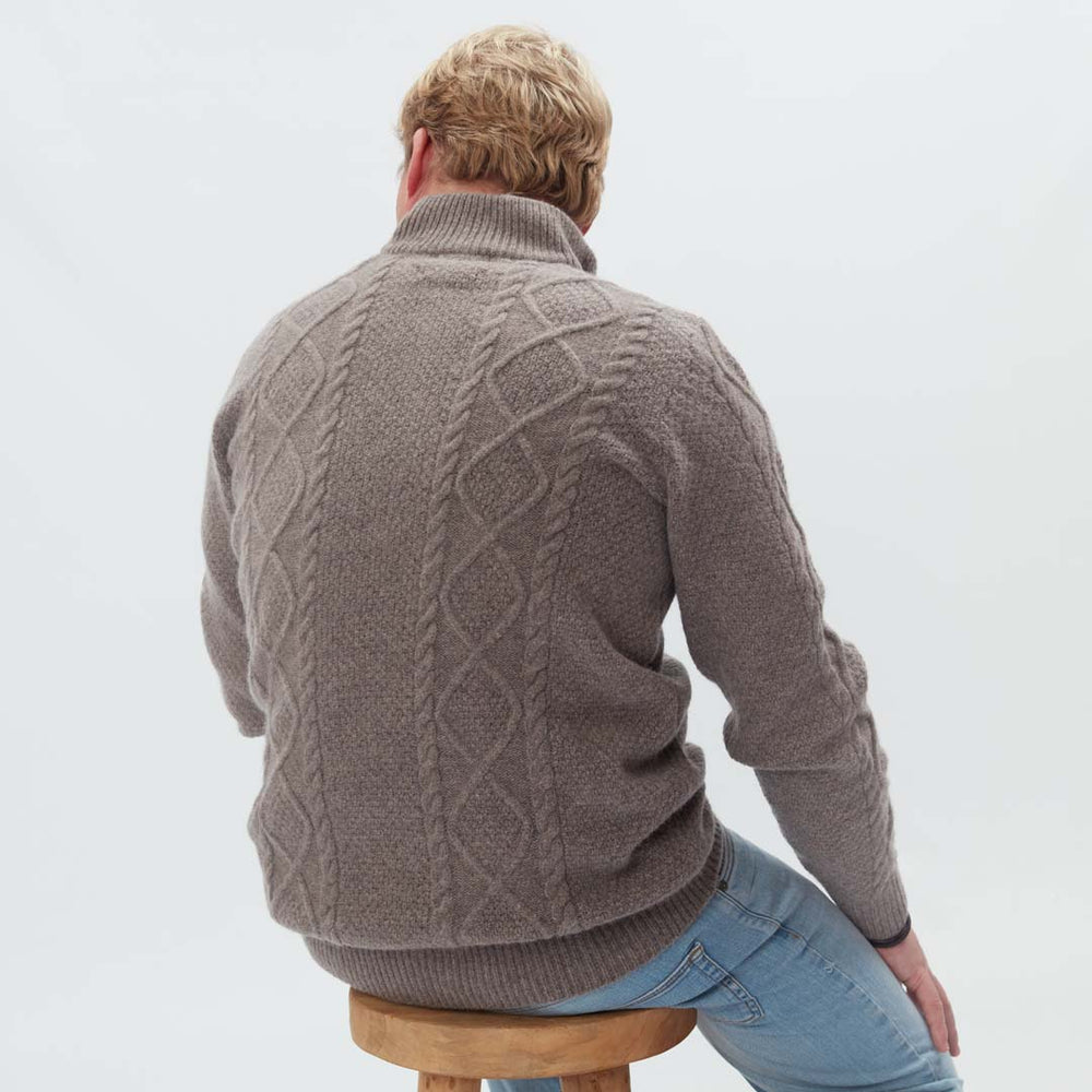 Lambswool large cable butonned mock neck - Vole 209