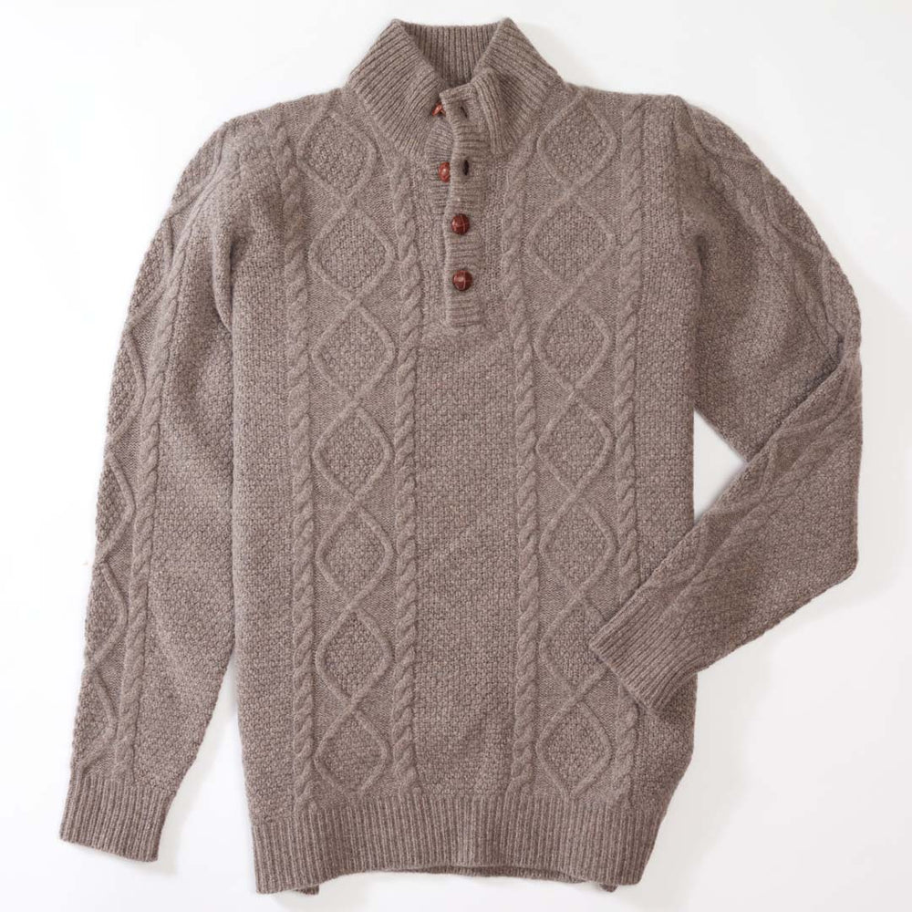 Lambswool large cable butonned mock neck - Vole 209