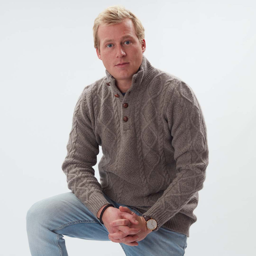 Lambswool large cable butonned mock neck - Vole 209