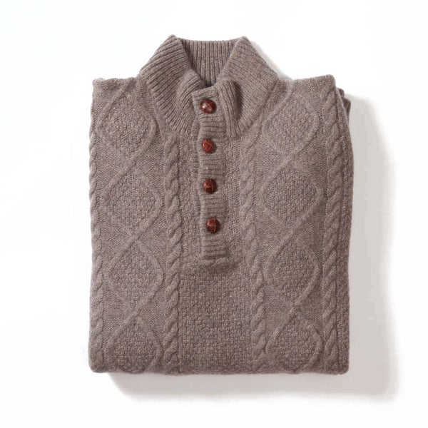 Lambswool large cable butonned mock neck - Vole 209