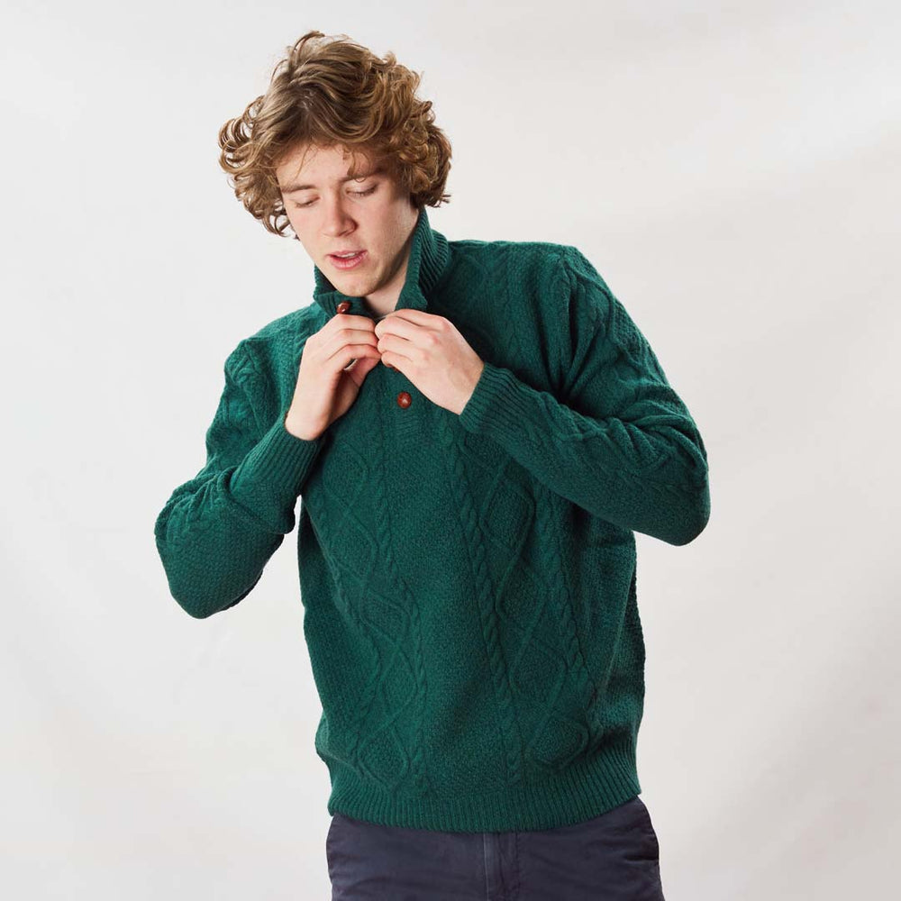 Lambswool large cable butonned mock neck - Cossack