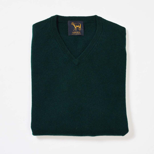 Lammwolle V-Ausschnitt - Tartan Green
