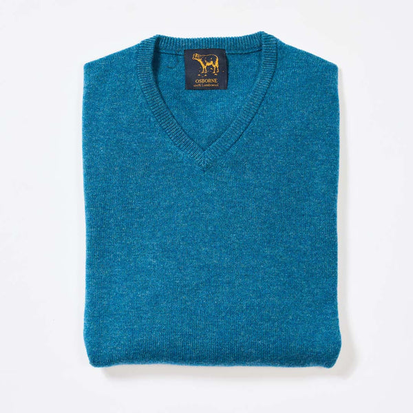 Lambswool V-neck - Teal Blue