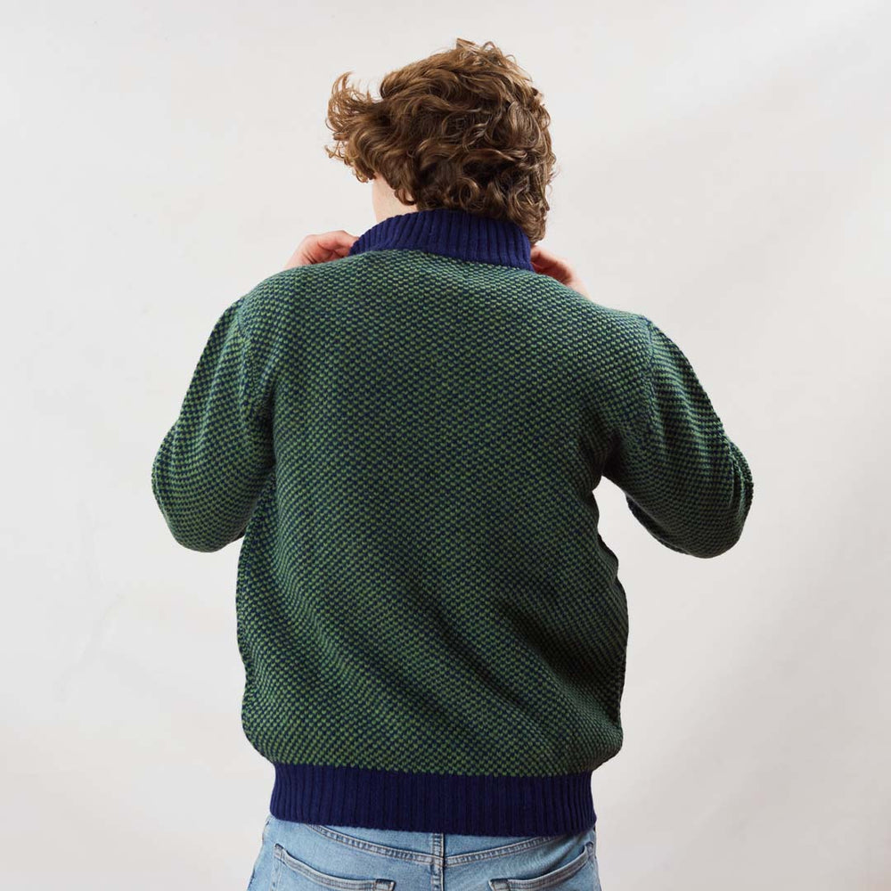 Lana d'agnello zip a un quarto - Watercress/Dark Cobalt