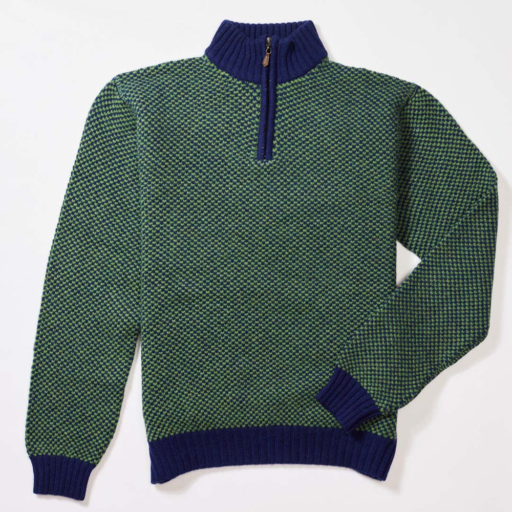 Lana d'agnello zip a un quarto - Watercress/Dark Cobalt