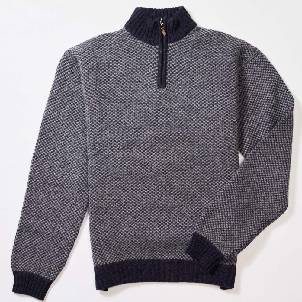 Lana d'agnello zip a un quarto - Grey Mix/Indigo Melange