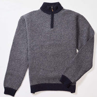 Lana d'agnello zip a un quarto - Grey Mix/Indigo Melange