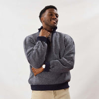 Lana d'agnello zip a un quarto - Grey Mix/Indigo Melange