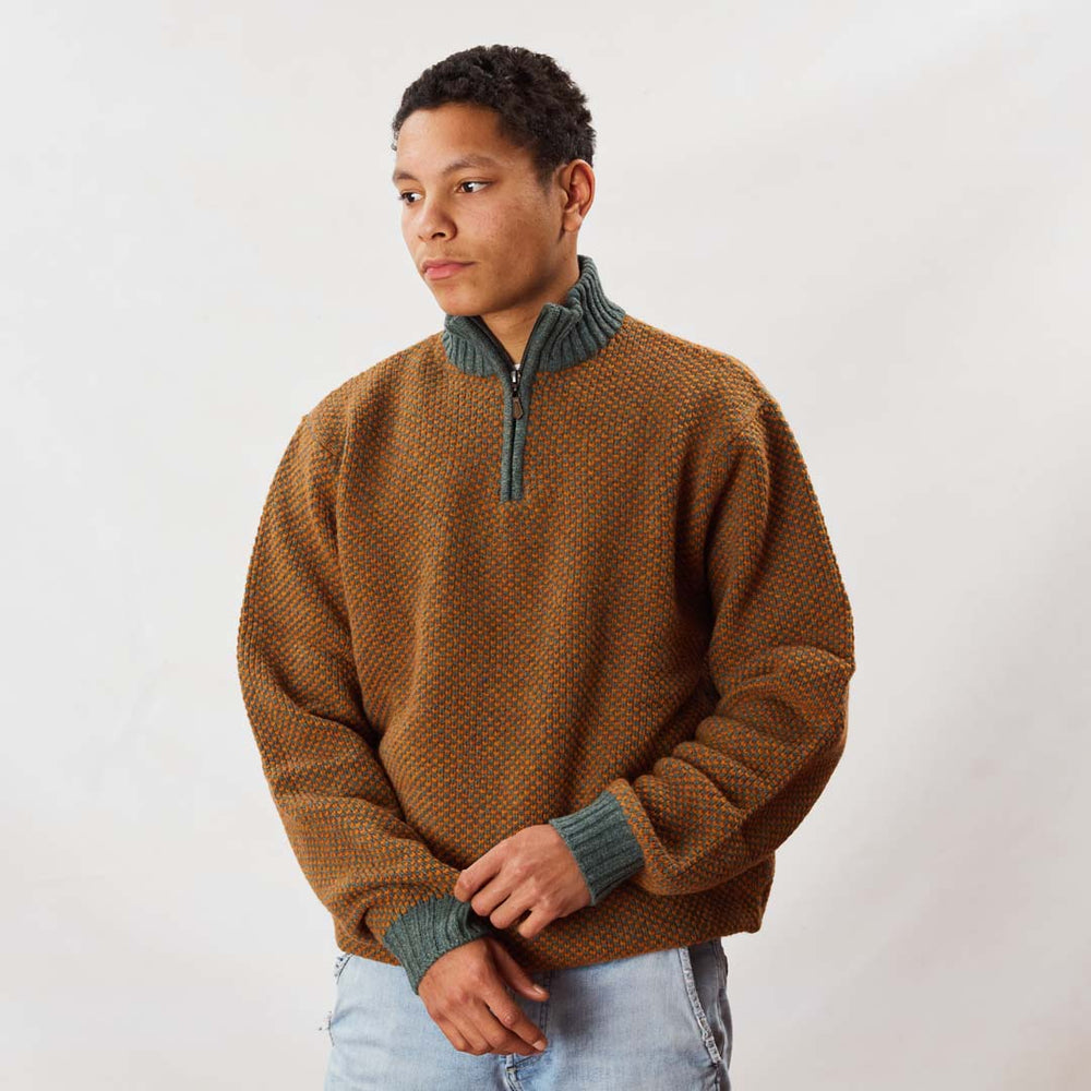 Lambswool quarter zip - Oxide/Peacock