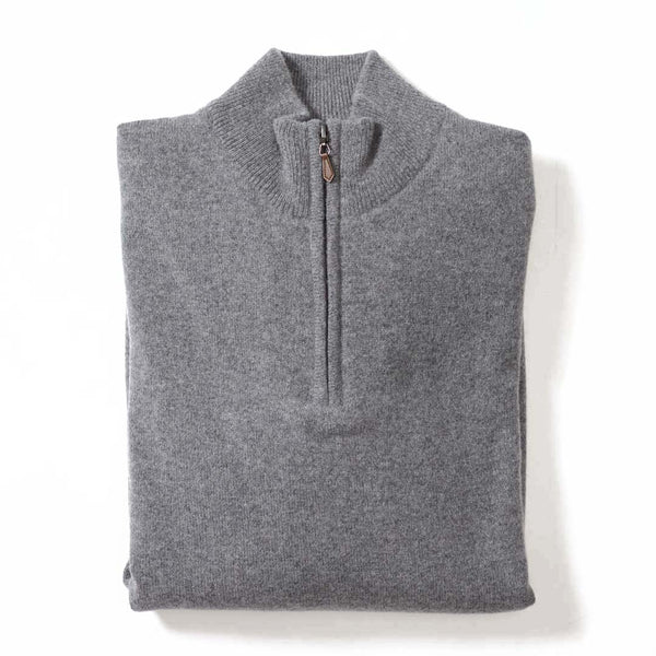 Lana d'agnello antivento zip a un quarto - Grey Mix - fodera nera