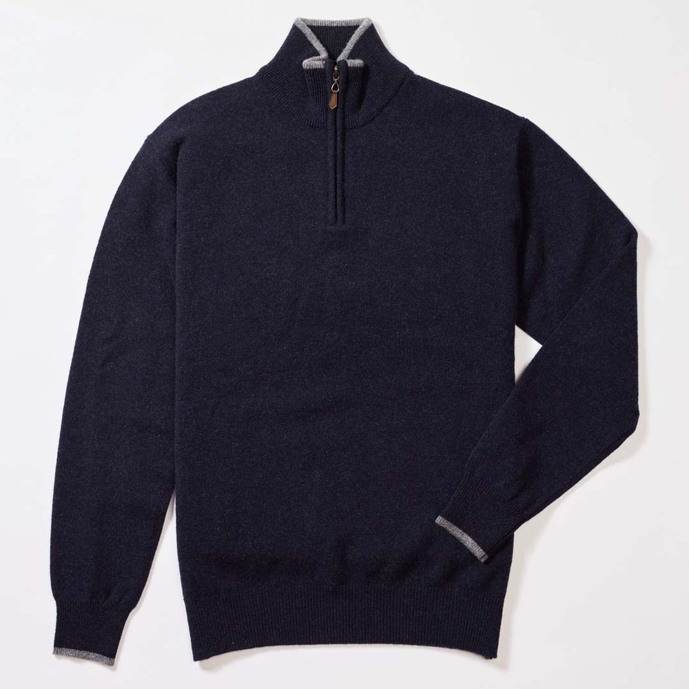 Lana d'agnello zip a un quarto - Indigo Melange/Grey Mix