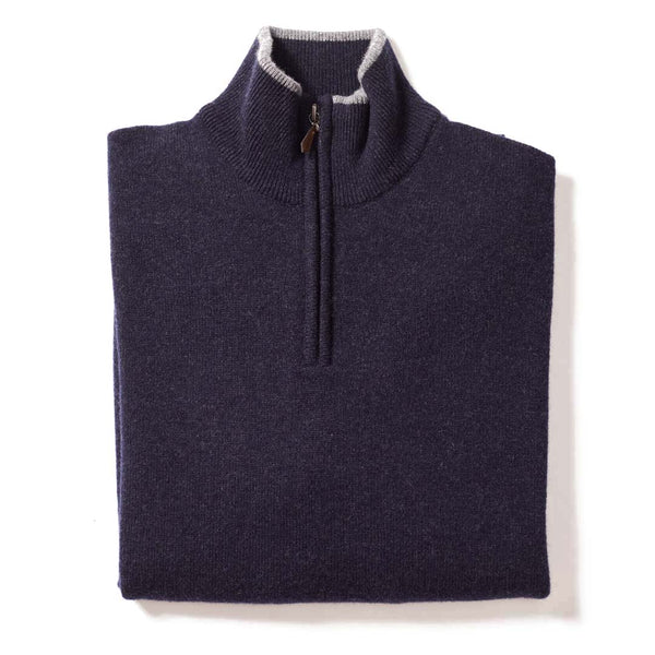 Lambswool quarter zip - Indigo Melange/Grey Mix