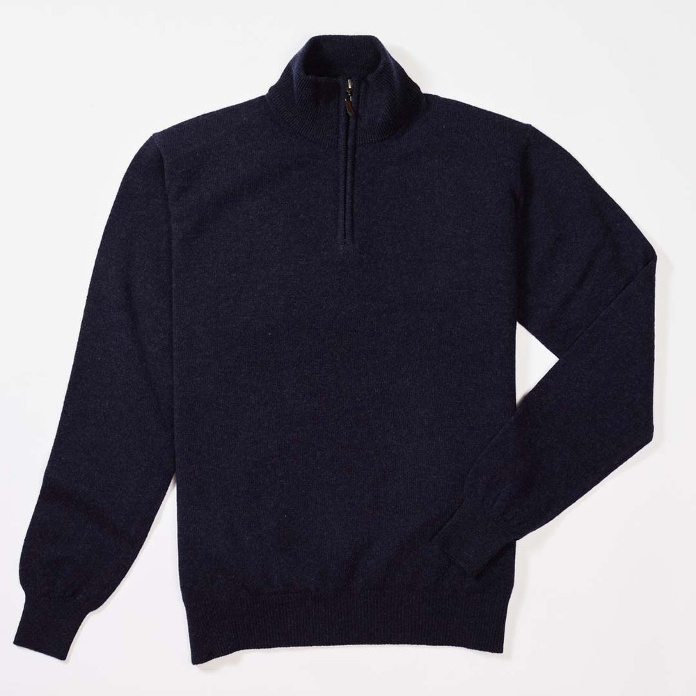 Lana d'agnello zip a un quarto - Indigo Melange