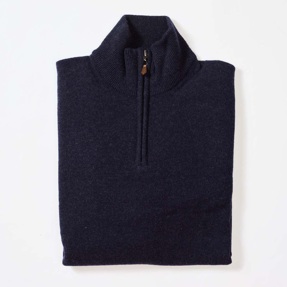 Lana d'agnello zip a un quarto - Indigo Melange