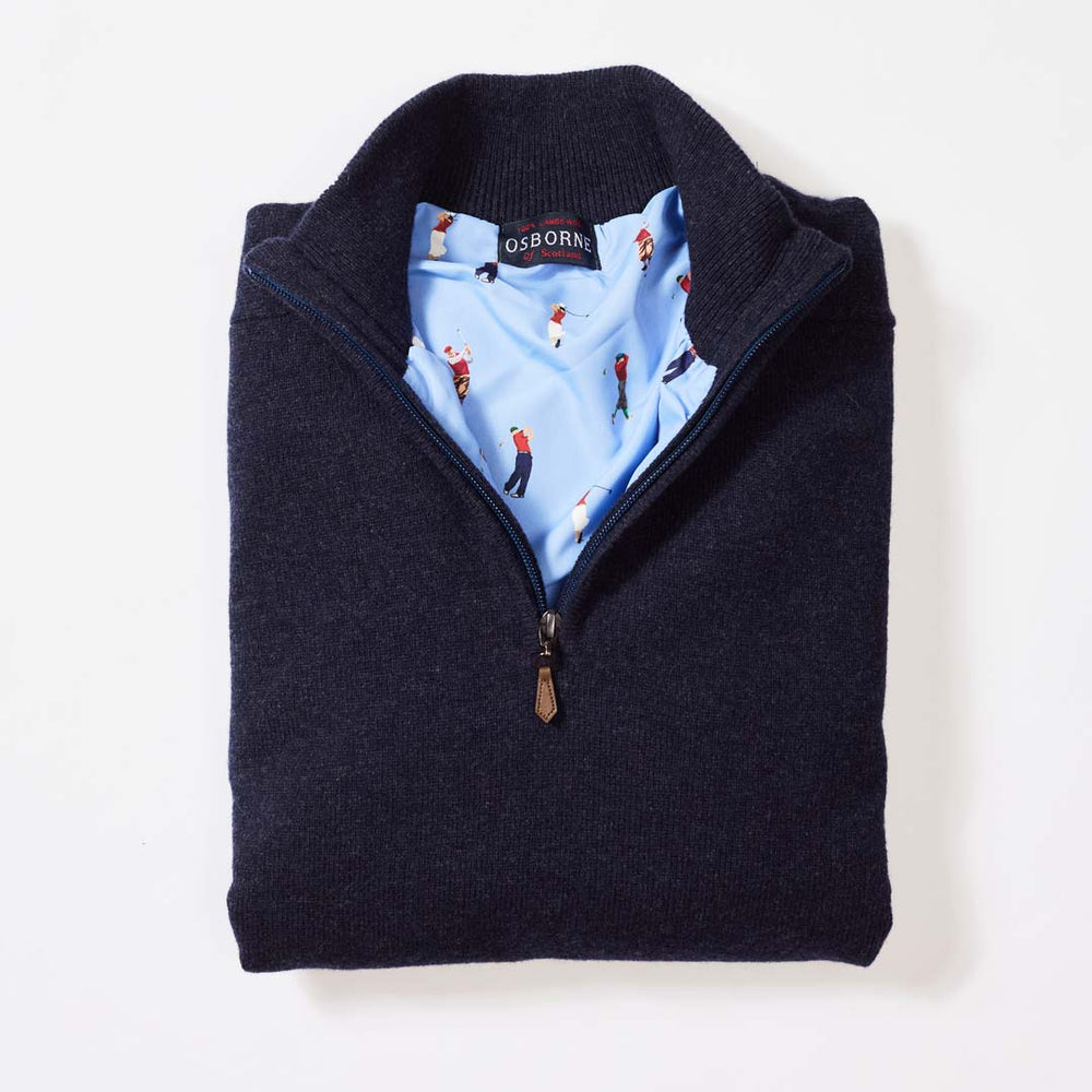 Lambswool windstopper quarter zip - Indigo Melange - Golf lining