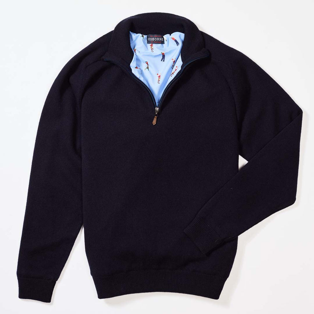 Lambswool windstopper quarter zip - Navy - Golf lining