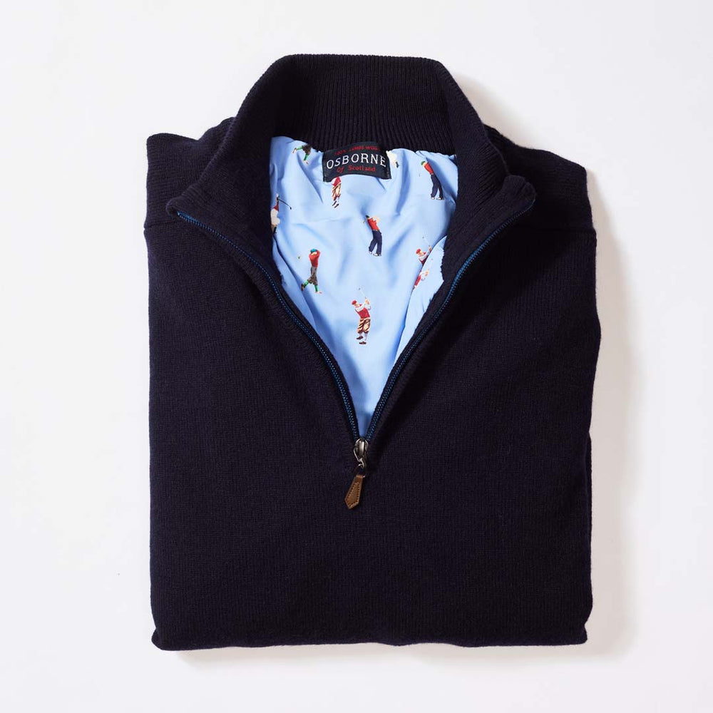Lana d'agnello antivento zip a un quarto - Navy - fodera da golf